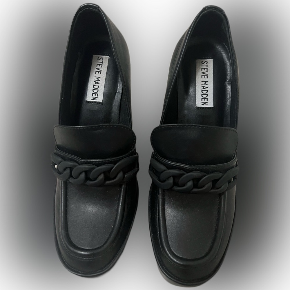 Steve Madden Rhylee Women's Leather Slip-On Loafer Heels in black, size 36!